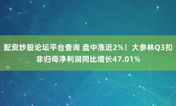 配资炒股论坛平台查询 盘中涨近2%！大参林Q3扣非归母净利润同比增长47.01%